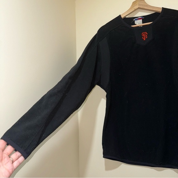 Men’s Vintage Majestic Brand San Francisco Logo Black Fleece Pullover Sweater - Picture 4 of 15